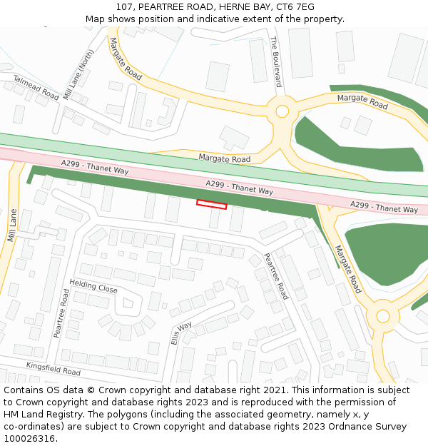 107, PEARTREE ROAD, HERNE BAY, CT6 7EG: Location map and indicative extent of plot