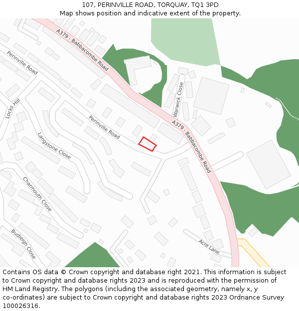 107, PERINVILLE ROAD, TORQUAY, TQ1 3PD: Location map and indicative extent of plot