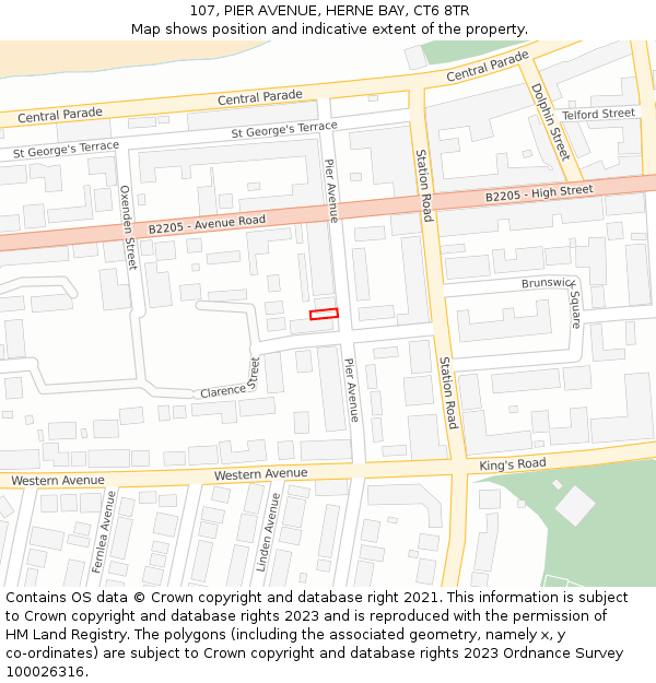 107, PIER AVENUE, HERNE BAY, CT6 8TR: Location map and indicative extent of plot