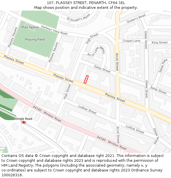 107, PLASSEY STREET, PENARTH, CF64 1EL: Location map and indicative extent of plot