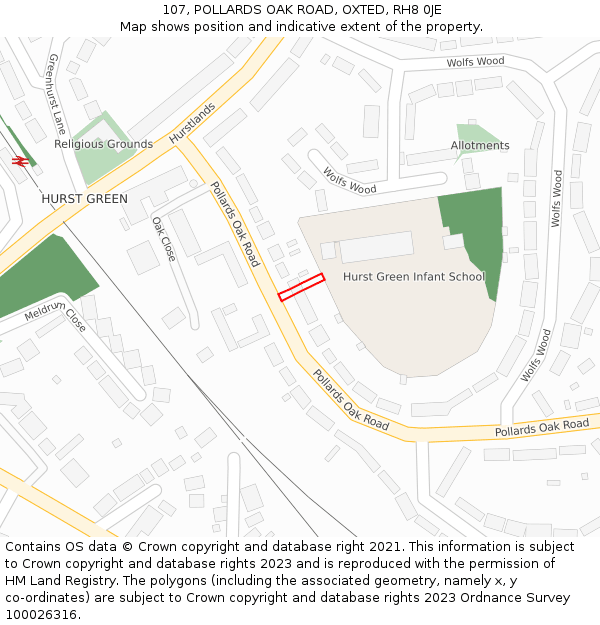 107, POLLARDS OAK ROAD, OXTED, RH8 0JE: Location map and indicative extent of plot