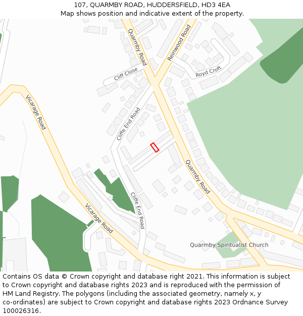 107, QUARMBY ROAD, HUDDERSFIELD, HD3 4EA: Location map and indicative extent of plot