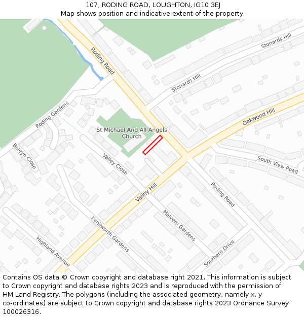 107, RODING ROAD, LOUGHTON, IG10 3EJ: Location map and indicative extent of plot