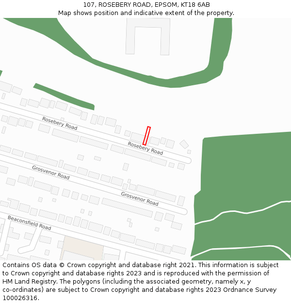 107, ROSEBERY ROAD, EPSOM, KT18 6AB: Location map and indicative extent of plot