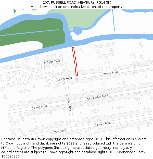 107, RUSSELL ROAD, NEWBURY, RG14 5JX: Location map and indicative extent of plot