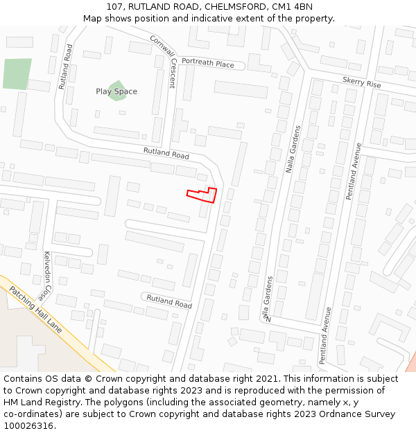 107, RUTLAND ROAD, CHELMSFORD, CM1 4BN: Location map and indicative extent of plot