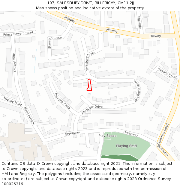 107, SALESBURY DRIVE, BILLERICAY, CM11 2JJ: Location map and indicative extent of plot