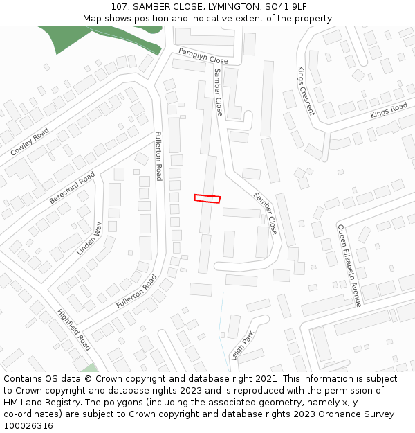 107, SAMBER CLOSE, LYMINGTON, SO41 9LF: Location map and indicative extent of plot