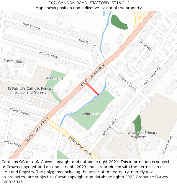 107, SANDON ROAD, STAFFORD, ST16 3HF: Location map and indicative extent of plot