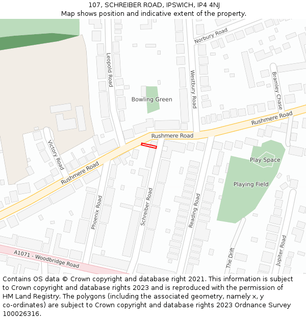 107, SCHREIBER ROAD, IPSWICH, IP4 4NJ: Location map and indicative extent of plot