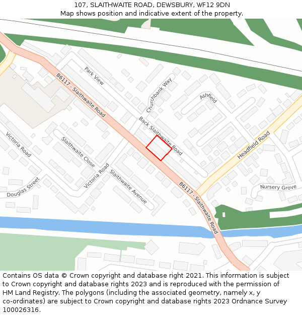 107, SLAITHWAITE ROAD, DEWSBURY, WF12 9DN: Location map and indicative extent of plot