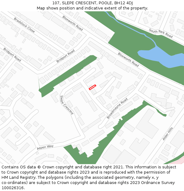 107, SLEPE CRESCENT, POOLE, BH12 4DJ: Location map and indicative extent of plot