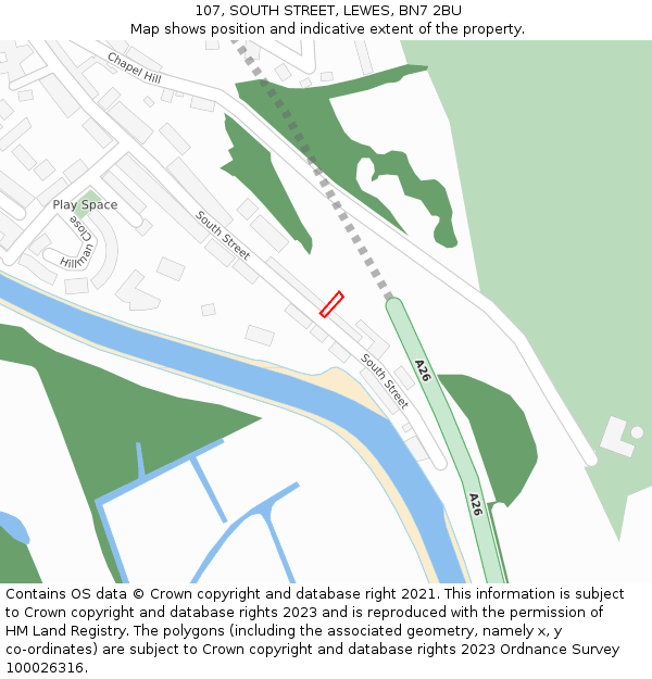 107, SOUTH STREET, LEWES, BN7 2BU: Location map and indicative extent of plot