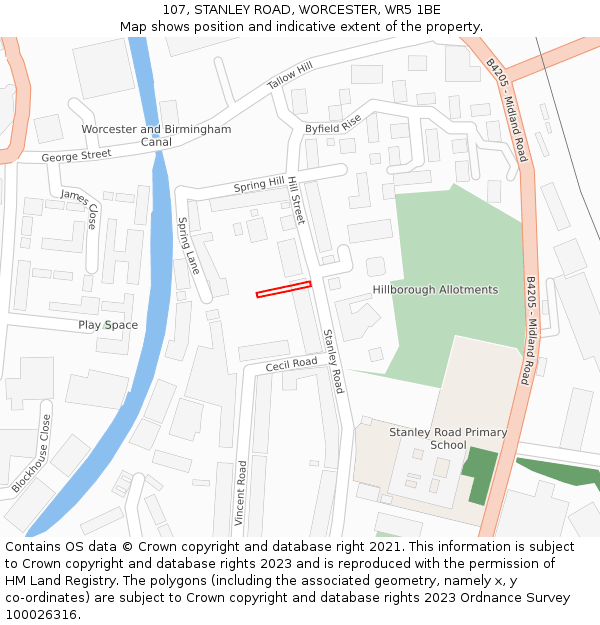 107, STANLEY ROAD, WORCESTER, WR5 1BE: Location map and indicative extent of plot