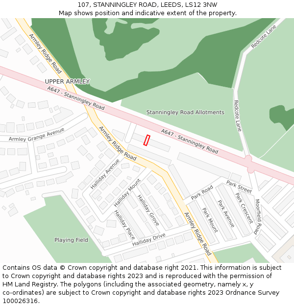 107, STANNINGLEY ROAD, LEEDS, LS12 3NW: Location map and indicative extent of plot