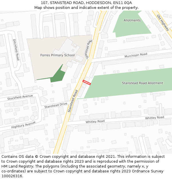 107, STANSTEAD ROAD, HODDESDON, EN11 0QA: Location map and indicative extent of plot