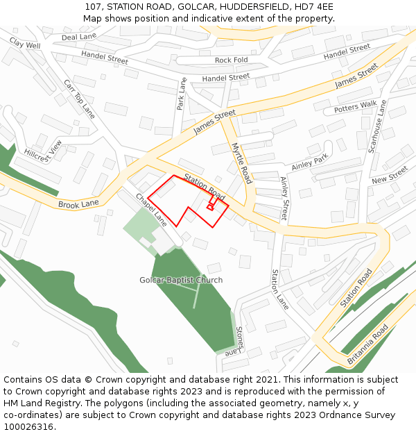 107, STATION ROAD, GOLCAR, HUDDERSFIELD, HD7 4EE: Location map and indicative extent of plot