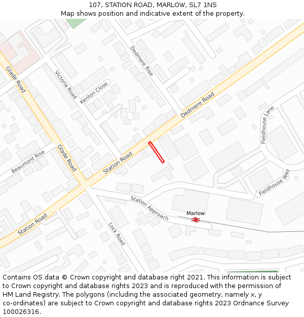107, STATION ROAD, MARLOW, SL7 1NS: Location map and indicative extent of plot