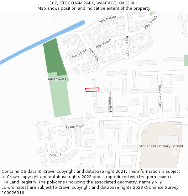 107, STOCKHAM PARK, WANTAGE, OX12 9HH: Location map and indicative extent of plot