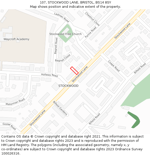 107, STOCKWOOD LANE, BRISTOL, BS14 8SY: Location map and indicative extent of plot