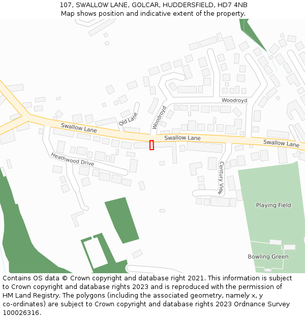 107, SWALLOW LANE, GOLCAR, HUDDERSFIELD, HD7 4NB: Location map and indicative extent of plot