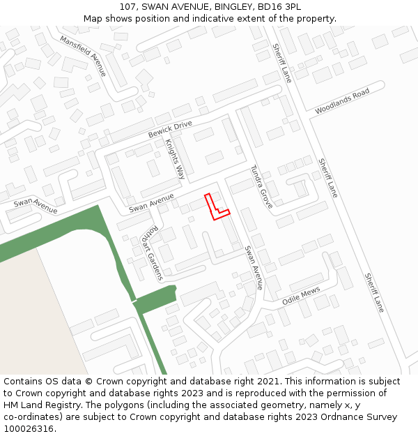 107, SWAN AVENUE, BINGLEY, BD16 3PL: Location map and indicative extent of plot