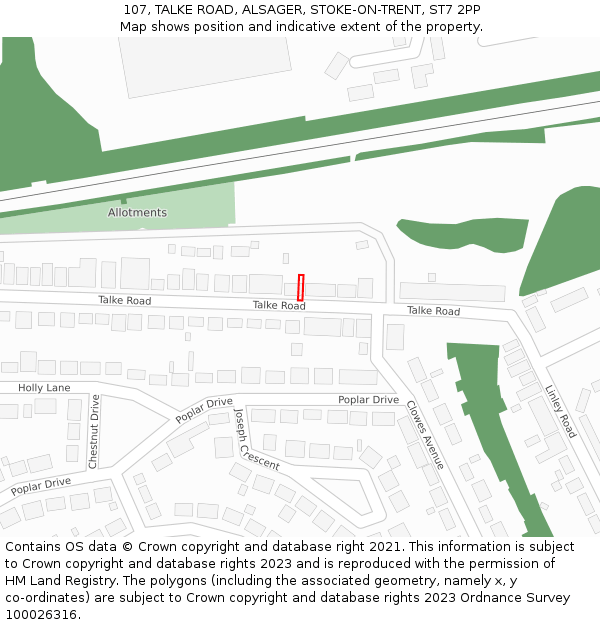 107, TALKE ROAD, ALSAGER, STOKE-ON-TRENT, ST7 2PP: Location map and indicative extent of plot