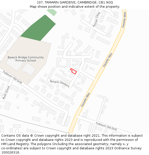 107, TAMARIN GARDENS, CAMBRIDGE, CB1 9GQ: Location map and indicative extent of plot