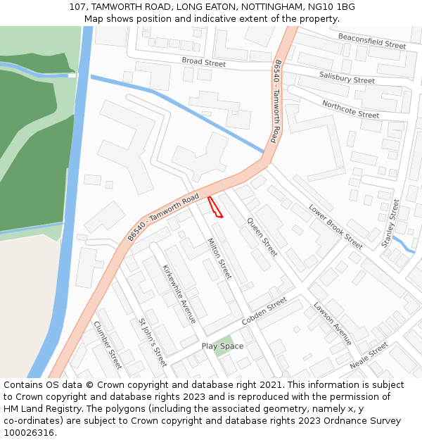 107, TAMWORTH ROAD, LONG EATON, NOTTINGHAM, NG10 1BG: Location map and indicative extent of plot