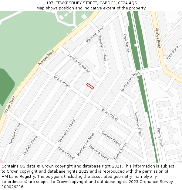 107, TEWKESBURY STREET, CARDIFF, CF24 4QS: Location map and indicative extent of plot