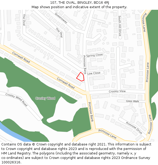 107, THE OVAL, BINGLEY, BD16 4RJ: Location map and indicative extent of plot