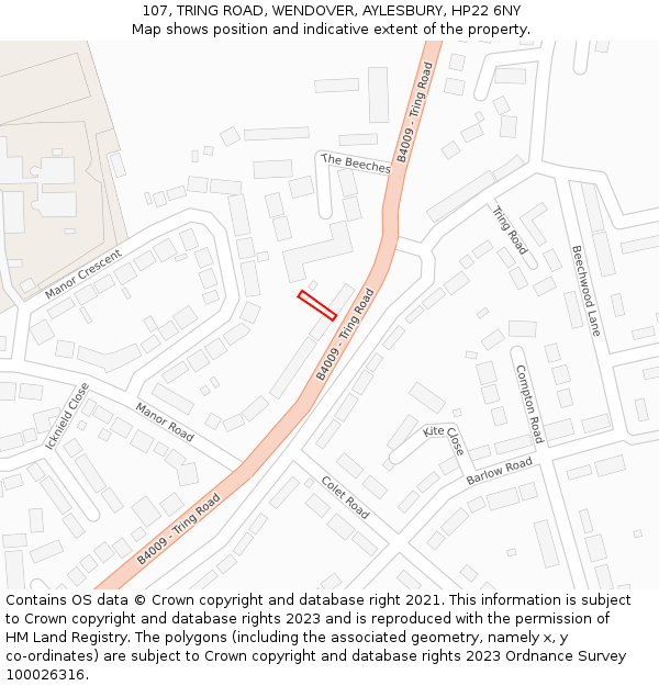107, TRING ROAD, WENDOVER, AYLESBURY, HP22 6NY: Location map and indicative extent of plot
