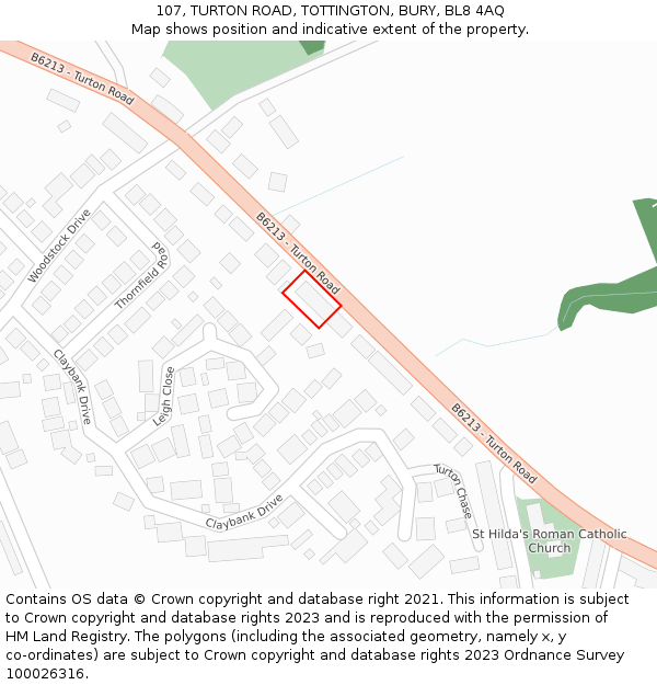107, TURTON ROAD, TOTTINGTON, BURY, BL8 4AQ: Location map and indicative extent of plot
