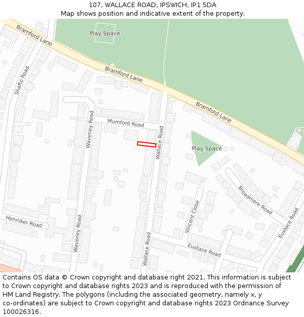 107, WALLACE ROAD, IPSWICH, IP1 5DA: Location map and indicative extent of plot