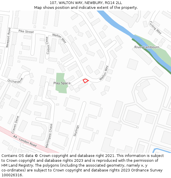 107, WALTON WAY, NEWBURY, RG14 2LL: Location map and indicative extent of plot