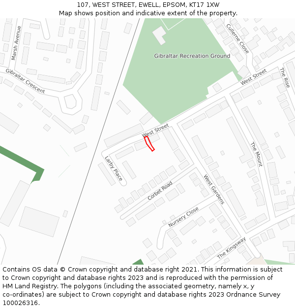 107, WEST STREET, EWELL, EPSOM, KT17 1XW: Location map and indicative extent of plot