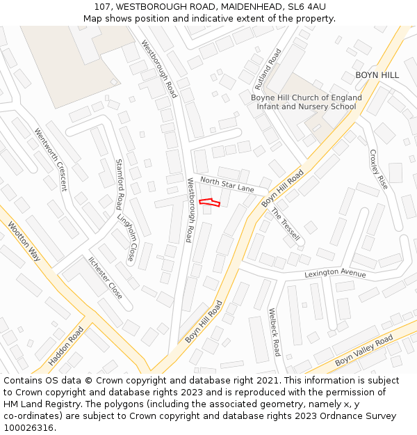 107, WESTBOROUGH ROAD, MAIDENHEAD, SL6 4AU: Location map and indicative extent of plot