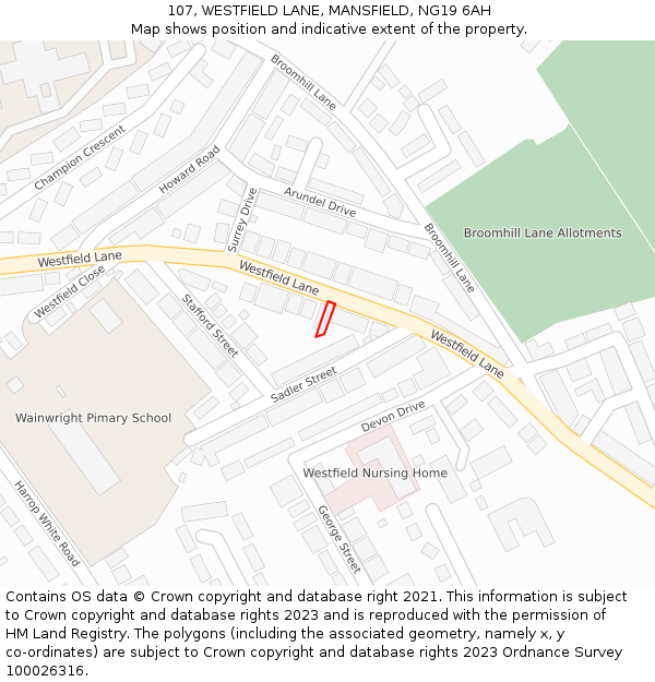 107, WESTFIELD LANE, MANSFIELD, NG19 6AH: Location map and indicative extent of plot