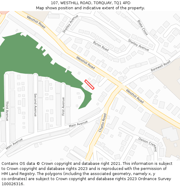 107, WESTHILL ROAD, TORQUAY, TQ1 4PD: Location map and indicative extent of plot
