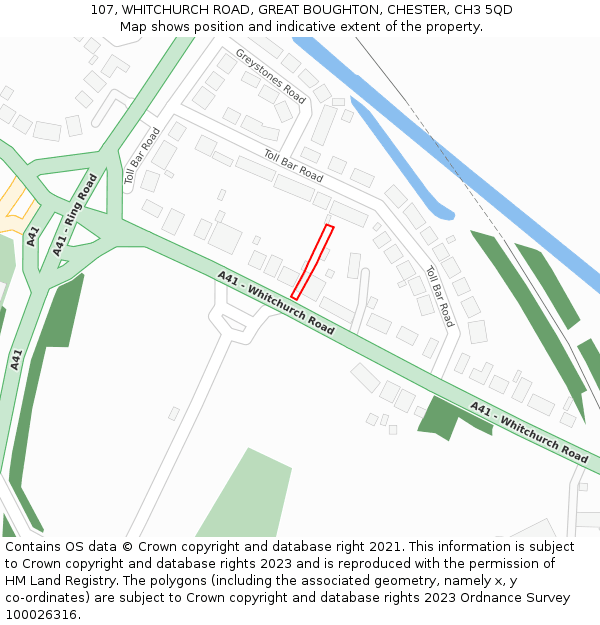 107, WHITCHURCH ROAD, GREAT BOUGHTON, CHESTER, CH3 5QD: Location map and indicative extent of plot