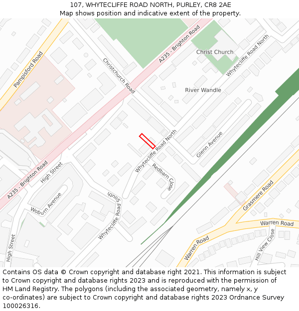 107, WHYTECLIFFE ROAD NORTH, PURLEY, CR8 2AE: Location map and indicative extent of plot