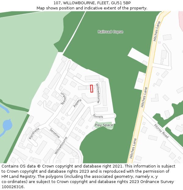 107, WILLOWBOURNE, FLEET, GU51 5BP: Location map and indicative extent of plot