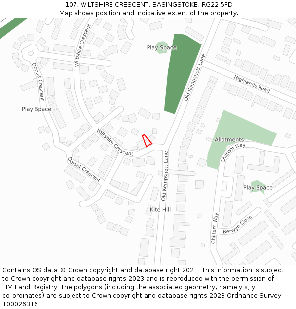 107, WILTSHIRE CRESCENT, BASINGSTOKE, RG22 5FD: Location map and indicative extent of plot
