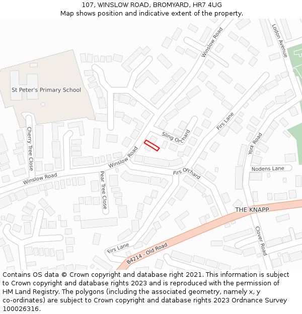 107, WINSLOW ROAD, BROMYARD, HR7 4UG: Location map and indicative extent of plot