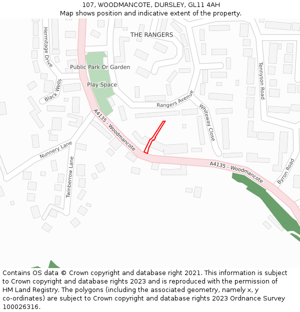 107, WOODMANCOTE, DURSLEY, GL11 4AH: Location map and indicative extent of plot
