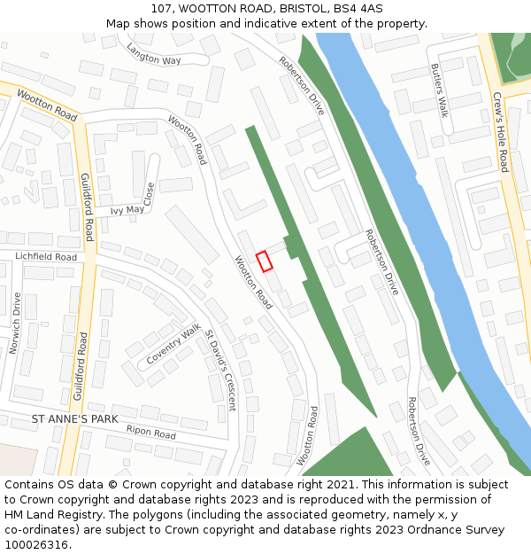 107, WOOTTON ROAD, BRISTOL, BS4 4AS: Location map and indicative extent of plot