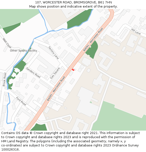 107, WORCESTER ROAD, BROMSGROVE, B61 7HN: Location map and indicative extent of plot