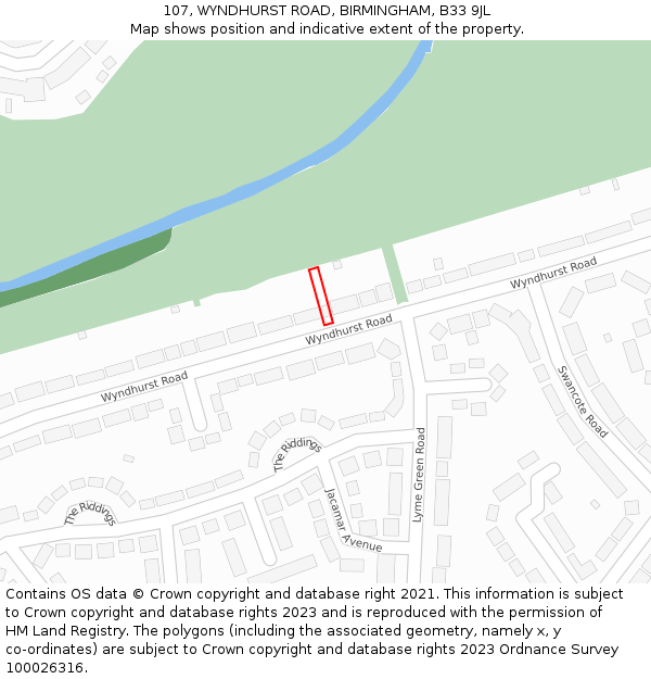 107, WYNDHURST ROAD, BIRMINGHAM, B33 9JL: Location map and indicative extent of plot
