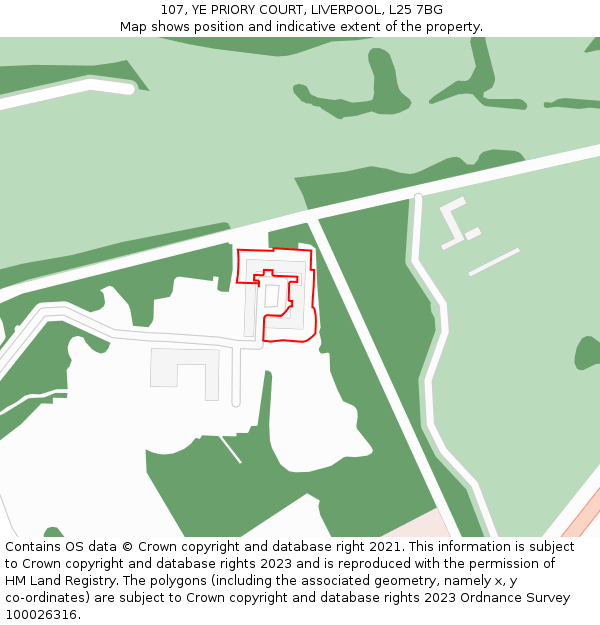 107, YE PRIORY COURT, LIVERPOOL, L25 7BG: Location map and indicative extent of plot