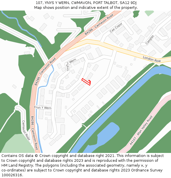 107, YNYS Y WERN, CWMAVON, PORT TALBOT, SA12 9DJ: Location map and indicative extent of plot
